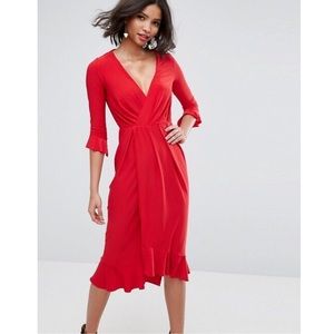 NWOT ASOS Wrap Midi Red Dress